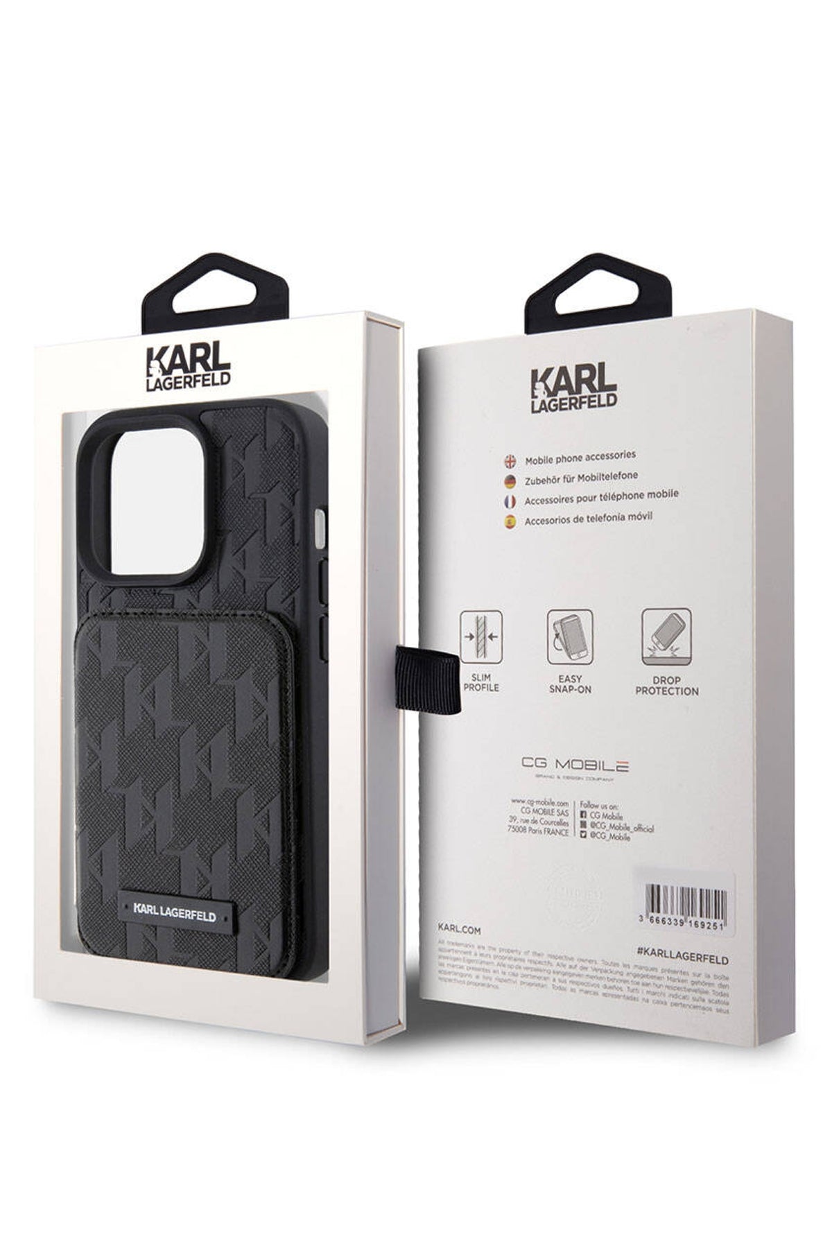 Karl Lagerfeld iPhone 15 Pro Max Uyumlu Saffiano Standlı Kartlıklı Kılıf Siyah
