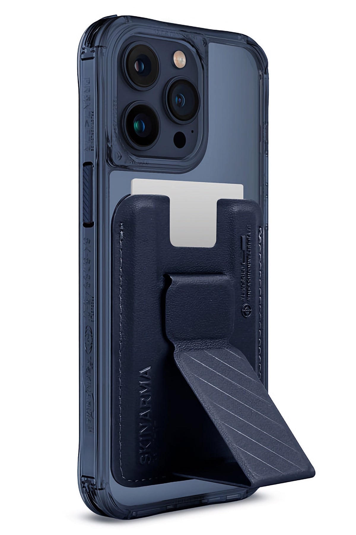 SkinArma iPhone 15 Pro Uyumlu Saıdo Kado Kartlıklı Standlı Kılıf Mavi