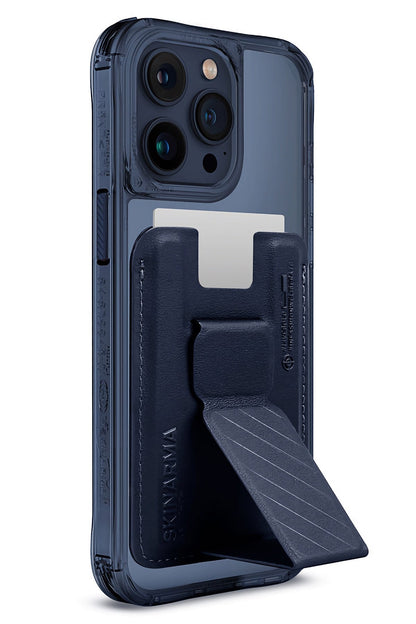 SkinArma iPhone 15 Pro Max Uyumlu Saıdo Kado Kartlıklı Standlı Kılıf Mavi