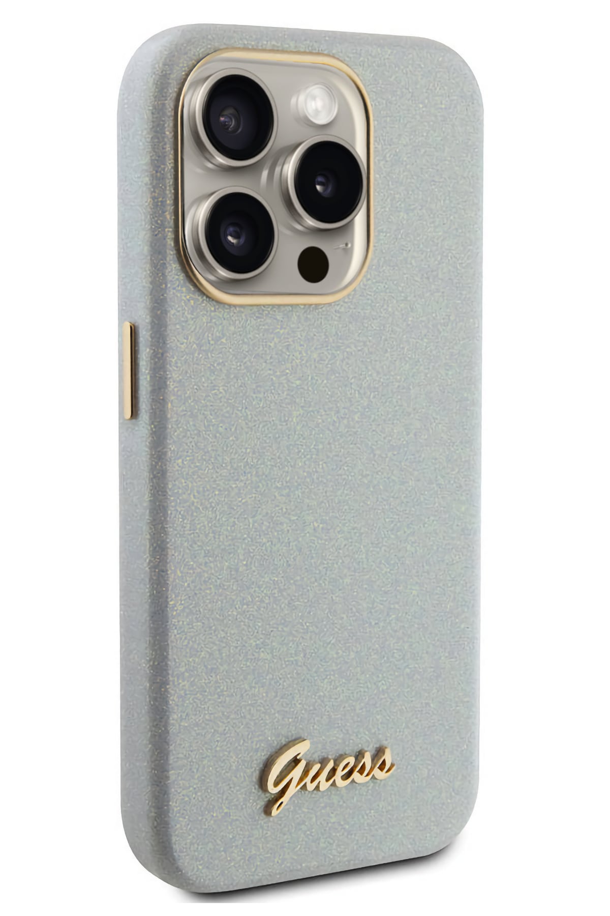 Guess iPhone 15 Pro Uyumlu Glitter Glossy Script Silikon Kılıf Gri