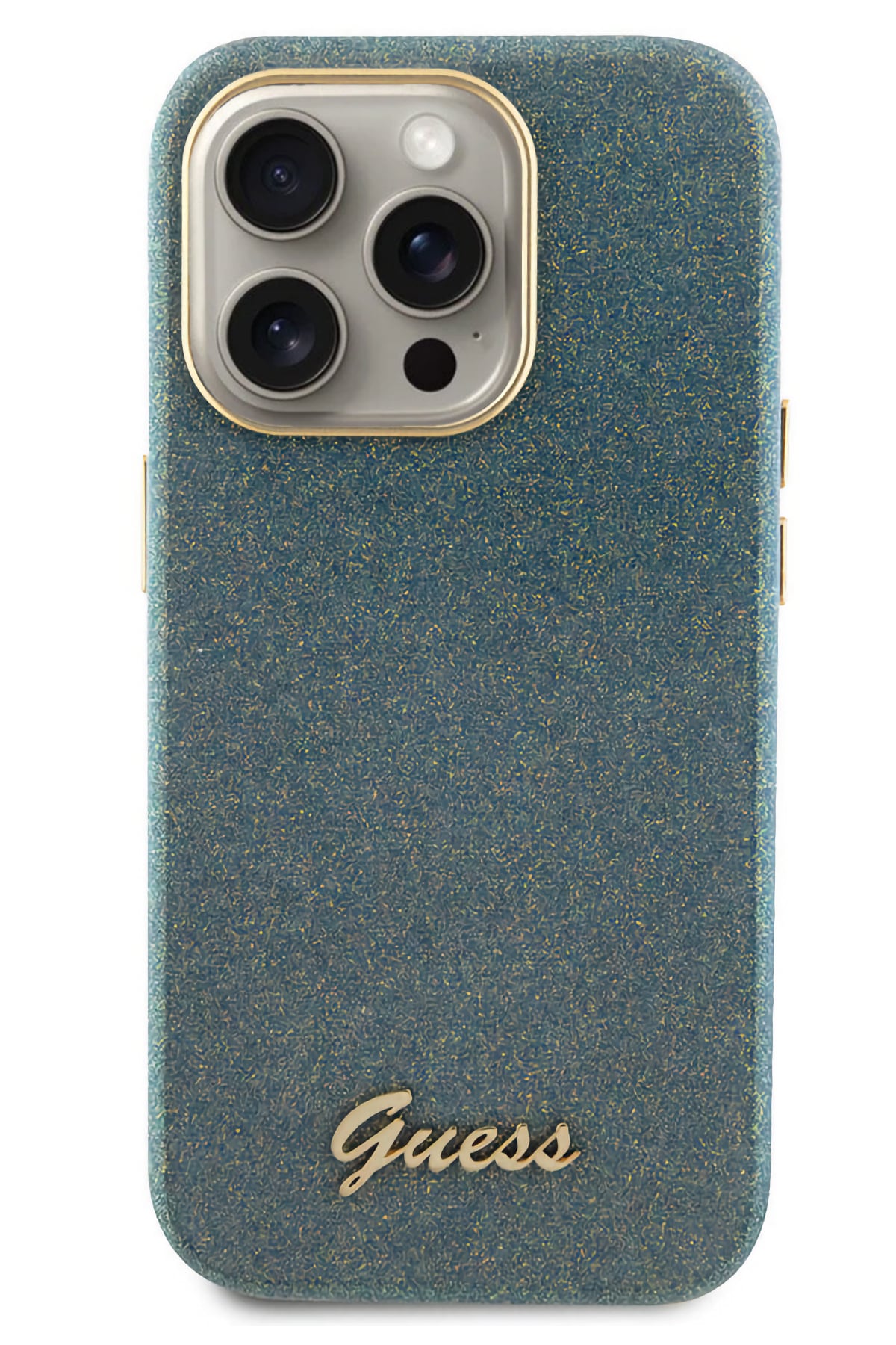 Guess iPhone 15 Pro Max Uyumlu Glitter Glossy Script Silikon Kılıf Haki