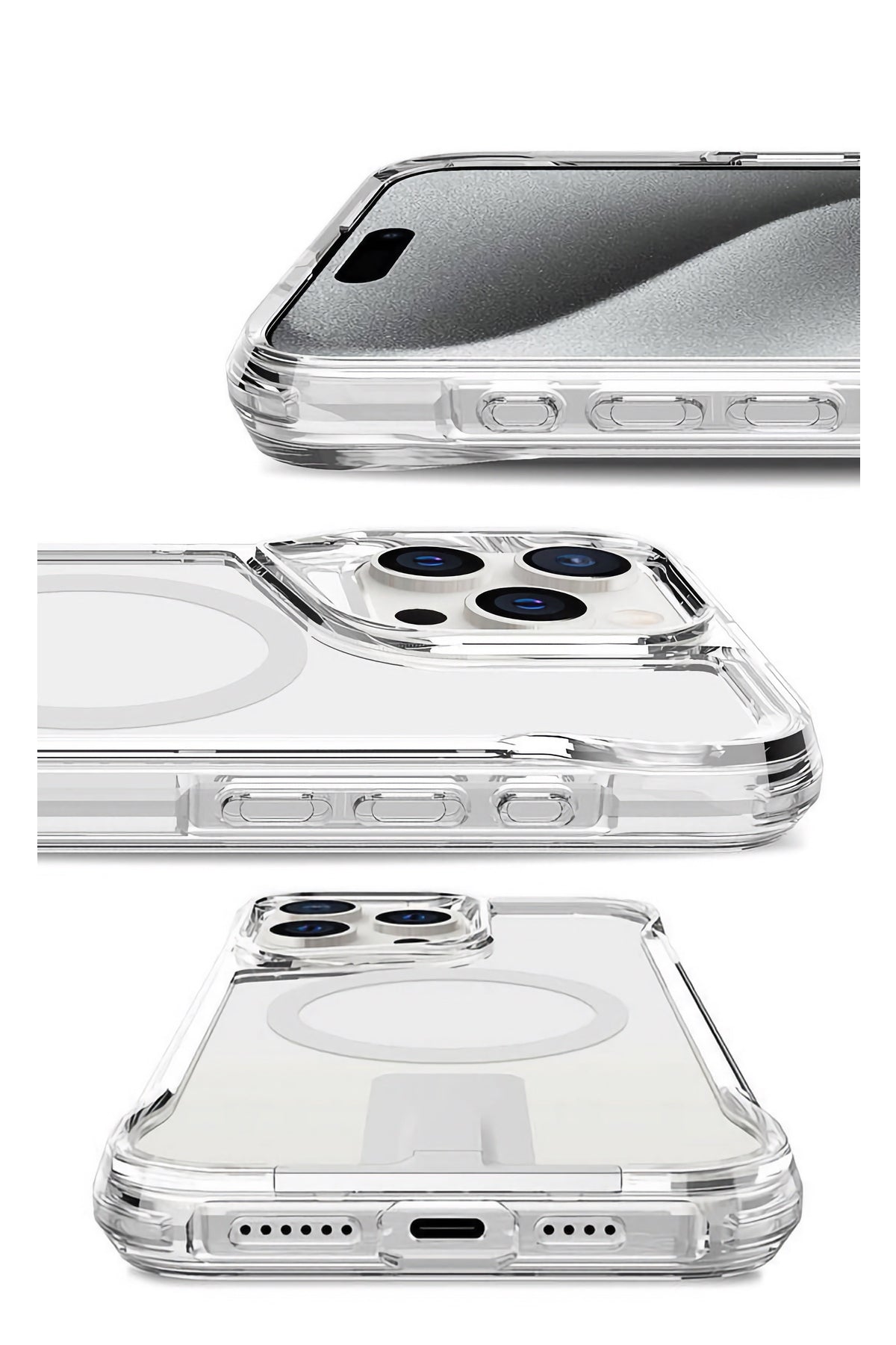 Artoncase Shield Apple iPhone 15 Pro Magsafe Uyumlu Gizli Standlı Şeffaf Kılıf