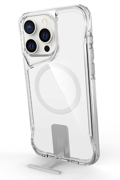 Artoncase Shield Apple iPhone 15 Pro Max Magsafe Uyumlu Gizli Standlı Şeffaf Kılıf