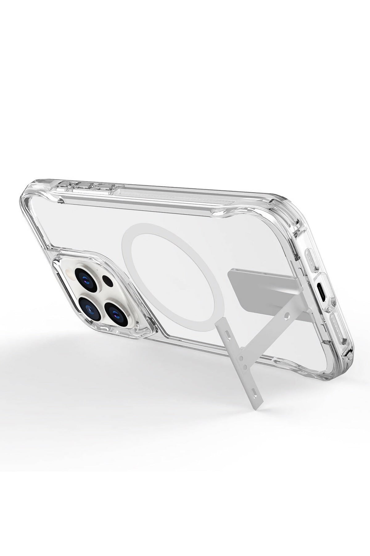 Artoncase Shield Apple iPhone 15 Pro Max Magsafe Uyumlu Gizli Standlı Şeffaf Kılıf