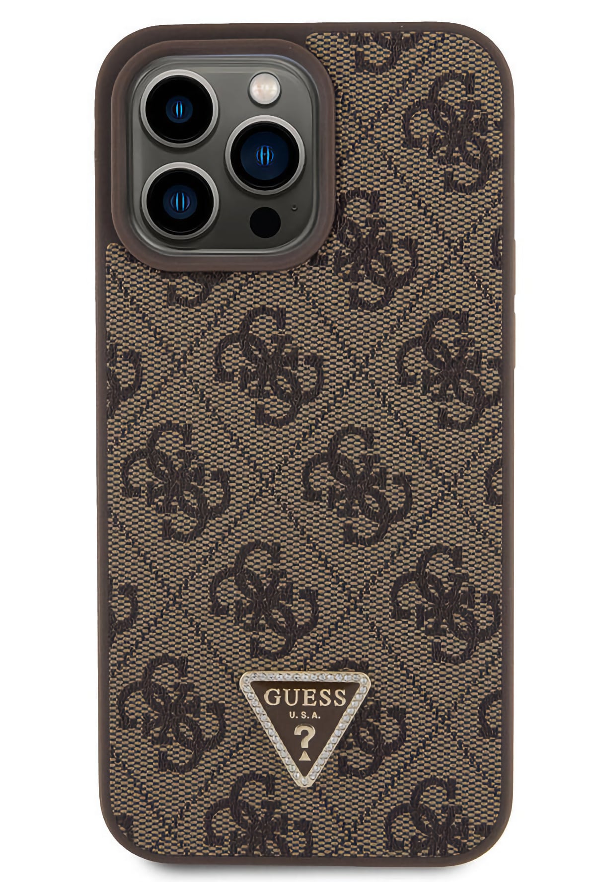 Guess iPhone 14 Pro Max Uyumlu 4G Desenli Strass Kılıf Kahverengi