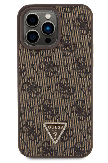 Guess iPhone 14 Pro Max Uyumlu 4G Desenli Strass Kılıf Kahverengi