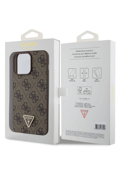 Guess iPhone 14 Pro Max Uyumlu 4G Desenli Strass Kılıf Kahverengi