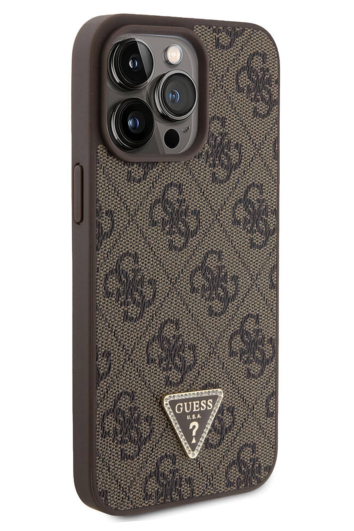 Guess iPhone 15 Pro Uyumlu 4G Desenli Strass Kılıf Kahverengi
