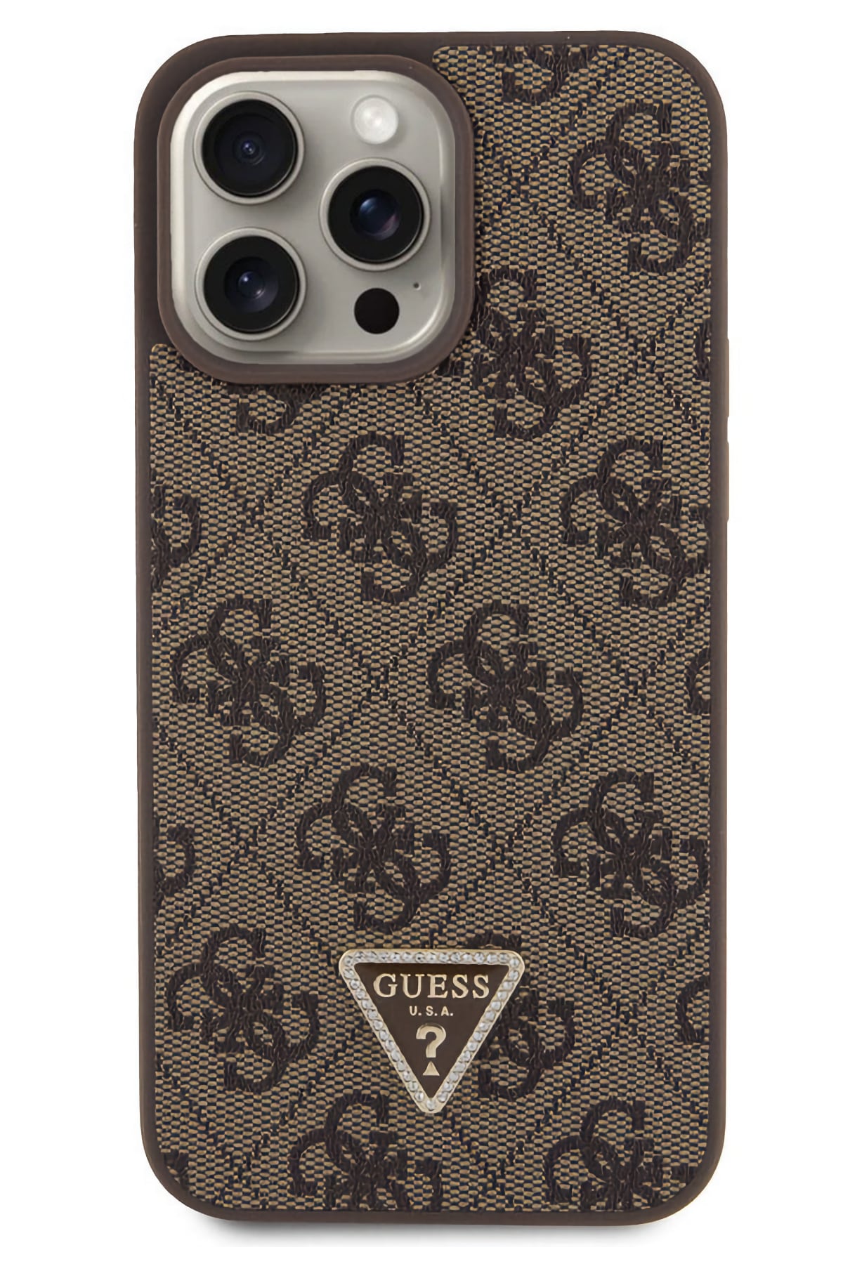 Guess iPhone 15 Pro Max Uyumlu 4G Desenli Strass Kılıf Kahverengi