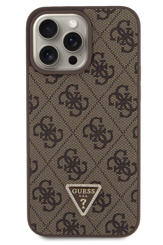 Guess iPhone 15 Pro Max Uyumlu 4G Desenli Strass Kılıf Kahverengi