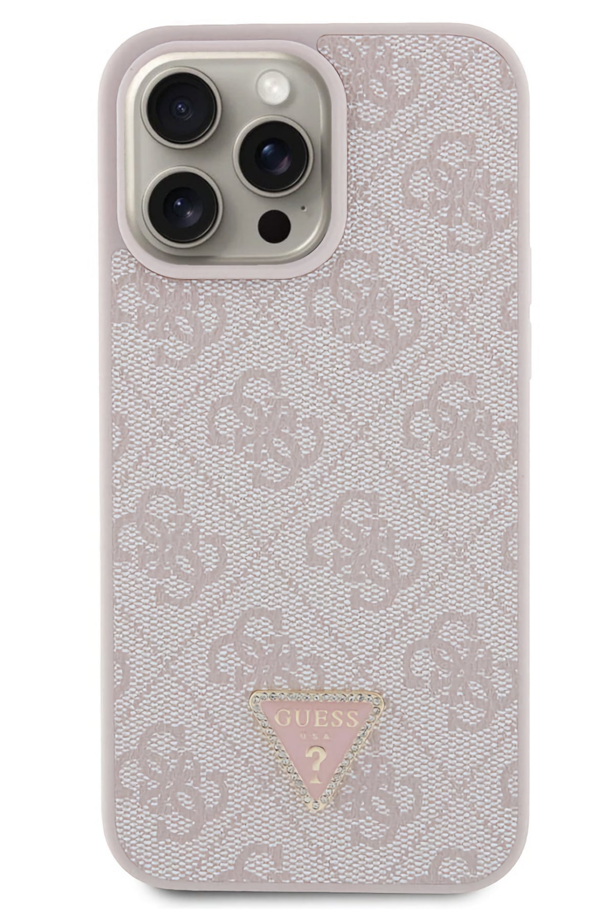 Guess iPhone 15 Pro Max Uyumlu 4G Desenli Strass Kılıf Pembe