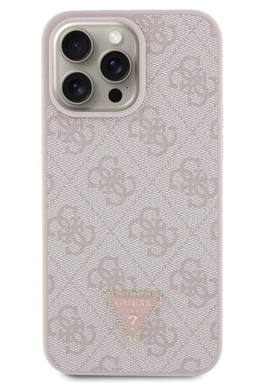 Guess iPhone 15 Pro Uyumlu 4G Desenli Strass Kılıf Pembe