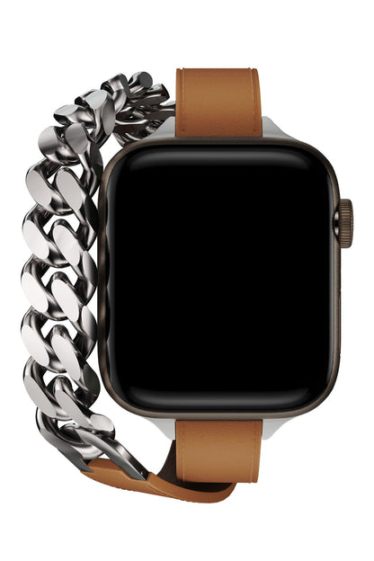 Apple Watch Uyumlu Double Tour Deri Kordon Taba