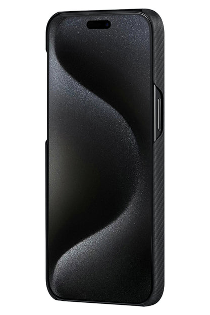 Tactile Woven iPhone 15 Plus MagSafe Uyumlu 1500D Aramid Fiber Kılıf Black-Gray Twill