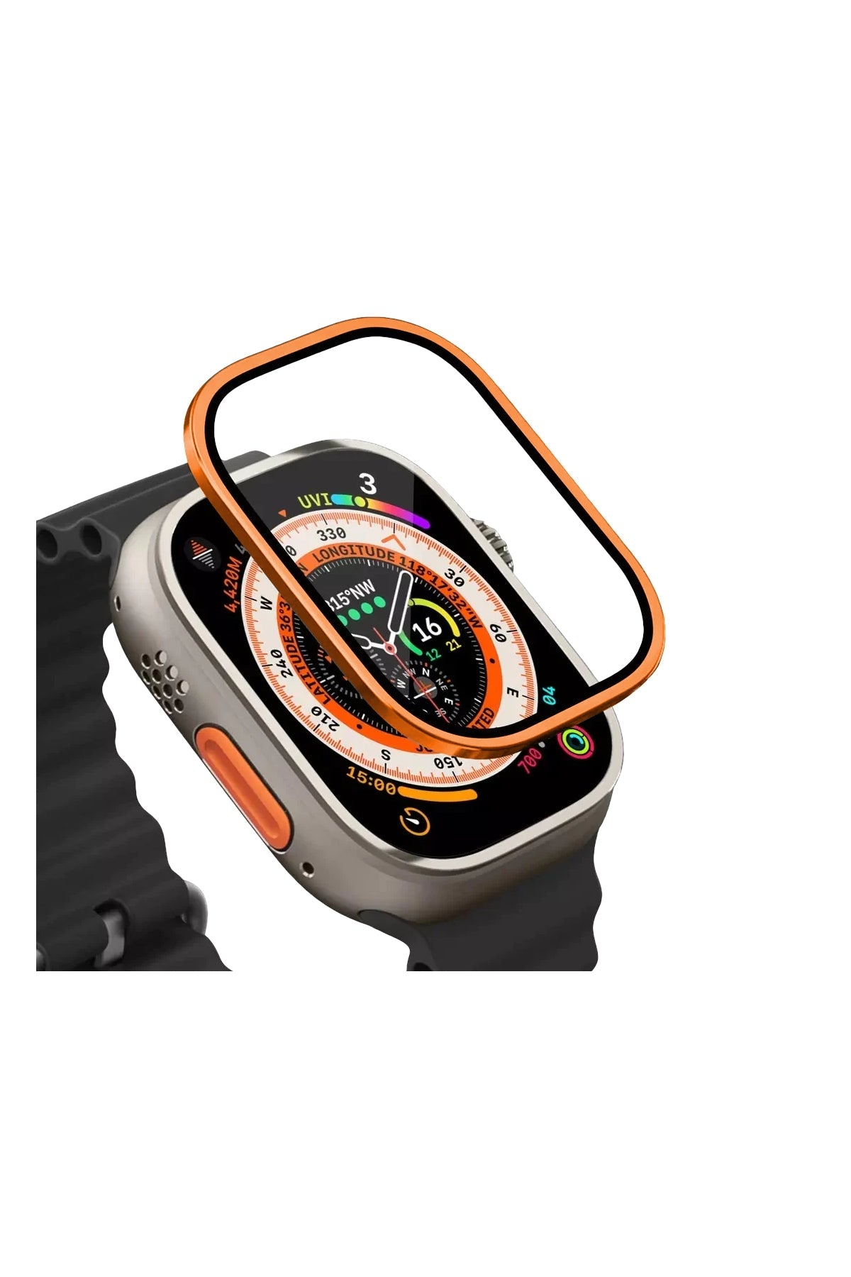 Apple Watch Ultra Uyumlu Metal Çerçeveli İnce Ekran Koruyucu Turuncu