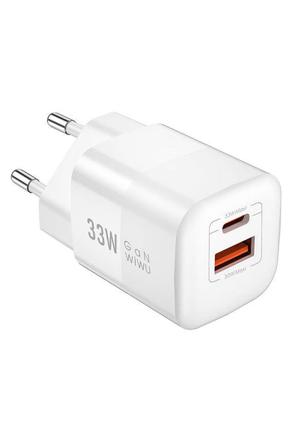 Wiwu Wi-U008 GaN Tech PD Hızlı Şarj Özellikli QC 3.0 Seyahat Şarj Başlığı 33W