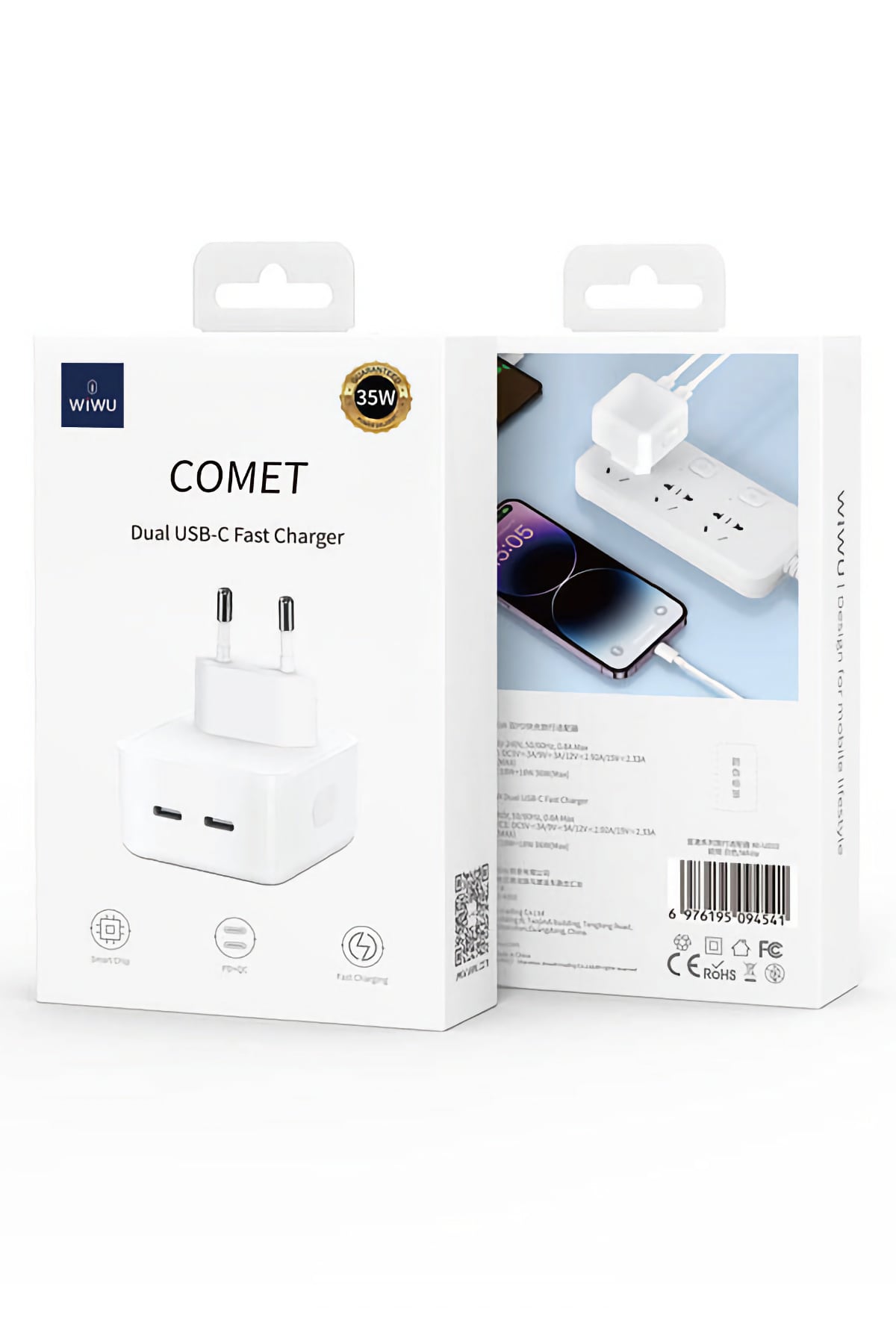 Wiwu Wi-U010 Comet Serisi Dual Type-C Hızlı Şarj Özellikli Seyahat Şarj Başlığı 35W