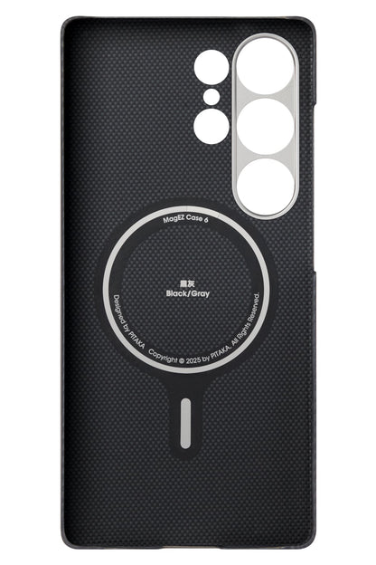 Ultra Slim Galaxy S25 Ultra Kılıf Magsafe Uyumlu 600D Aramid Fiber Black-Grey Twill