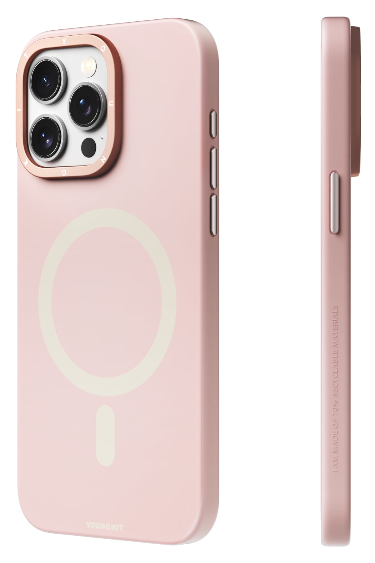 Youngkit Velvet iPhone 14 Pro Max Magsafe Uyumlu Kılıf Pembe