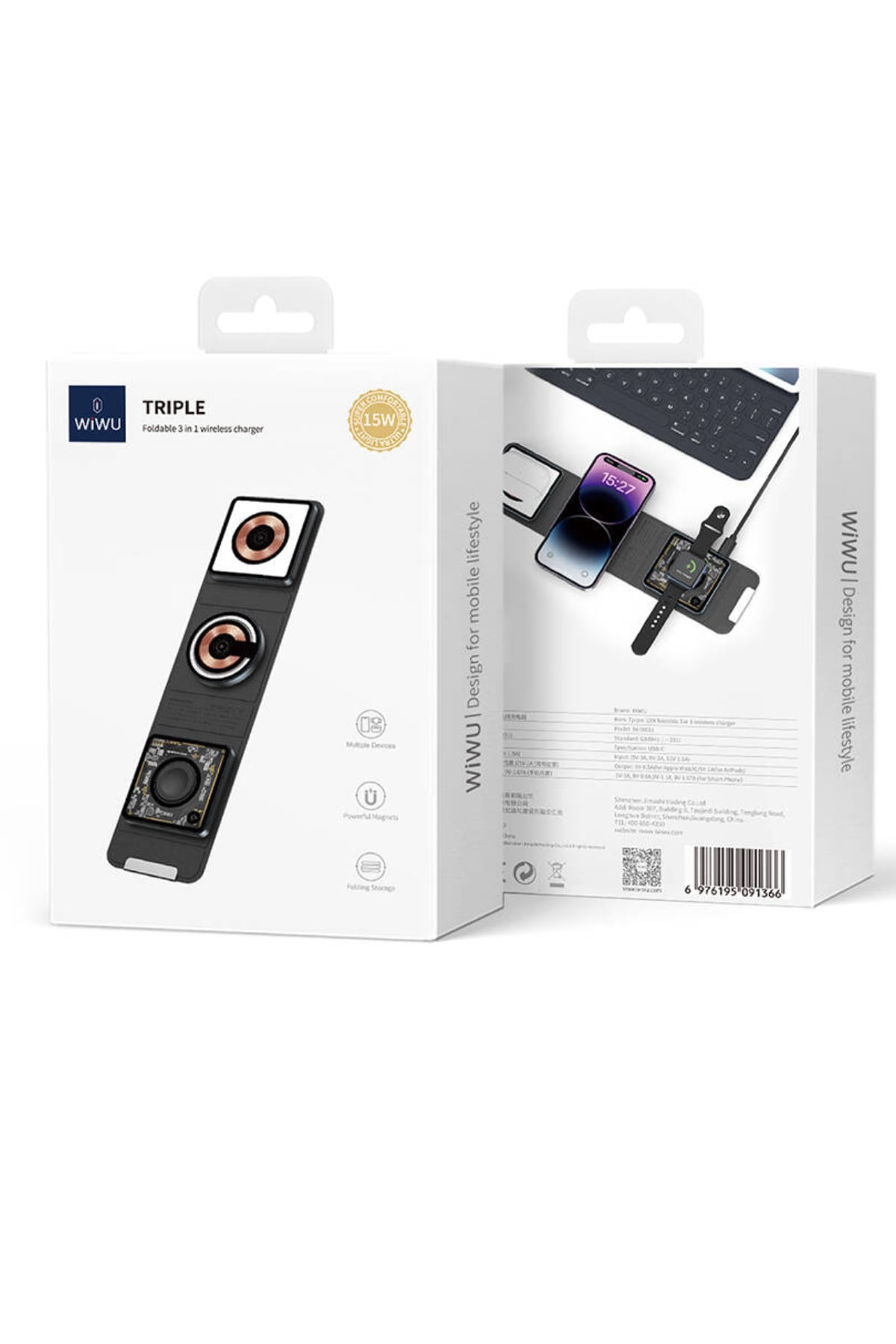 Wiwu Wi-W001 3in1 Katlanabilir Magnetik Kablosuz Şarj Standı