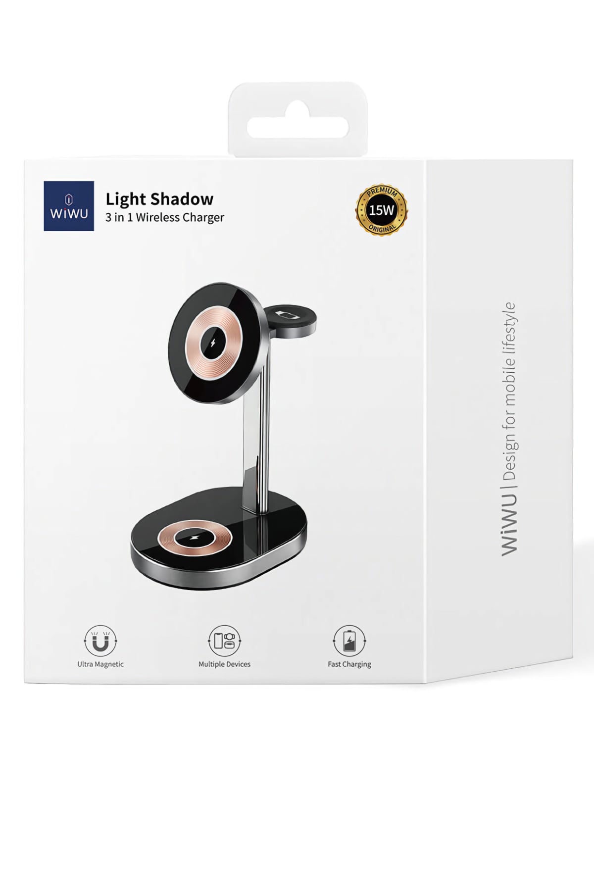 Wiwu Wi-W003 Light and Shadow 3in1 Hızlı Şarj Özellikli Magnetik Kablosuz Şarj Standı