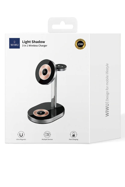Wiwu Wi-W003 Light and Shadow 3in1 Hızlı Şarj Özellikli Magnetik Kablosuz Şarj Standı