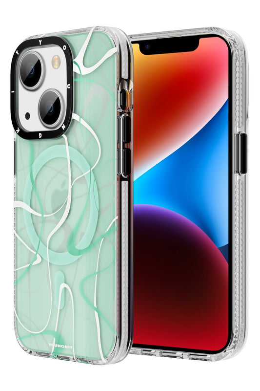 Youngkit Water Ink iPhone 14 Plus Magsafe Yeşil Kılıf