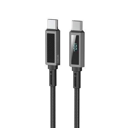 Wi-C079 Warriors Aramid Fiber LED Göstergeli Type-C to Type-C 100W Şarj Kablosu 1.2M