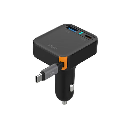 Wi-CC033 Type-C + USB-A 65W Akım Korumalı Dahili Kablolu Araç Şarj Aleti