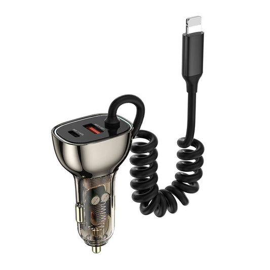 Wi-QC019 Geek Serisi 3in1 Lightning Kablolu Hızlı Araç Şarj Cihazı 90W