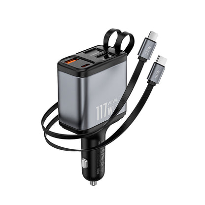 Wi-QC027 117W Led Göstergeli Type-C + Lightning Kablolu Araç Şarj Cihazı