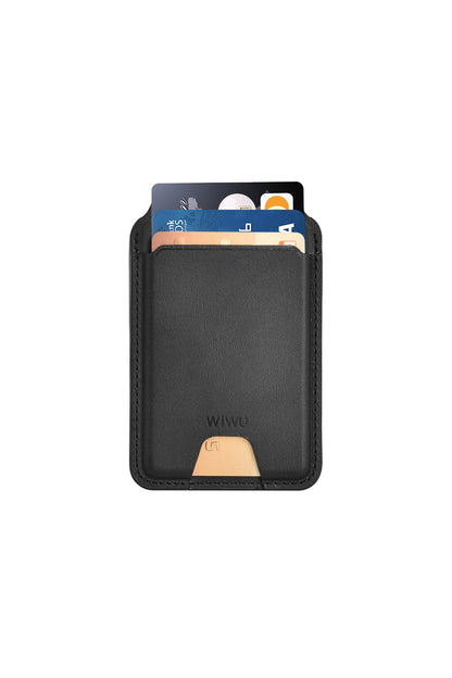 Wiwu MW-005 Magsafe Uyumlu Standlı Deri Kartlık FindMy Özellikli Siyah