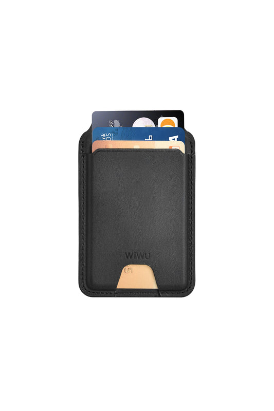 Wiwu MW-005 Magsafe Uyumlu Standlı Deri Kartlık FindMy Özellikli Siyah