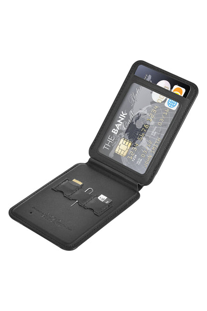 Wiwu MW-005 Magsafe Uyumlu Standlı Deri Kartlık FindMy Özellikli Siyah