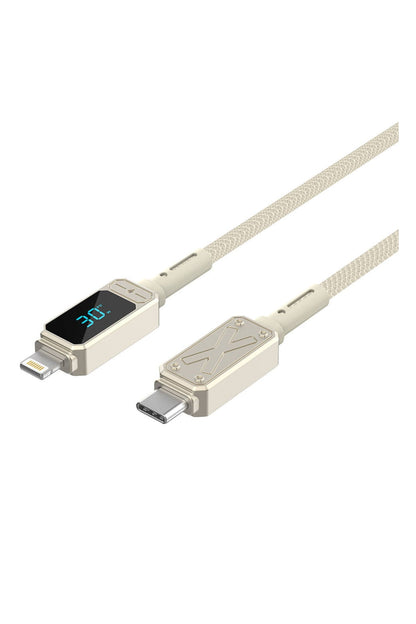 Wiwu Titan Serisi Lightning to Type-C PD 30W LED Şarj ve Data Kablosu 1.2M Krem