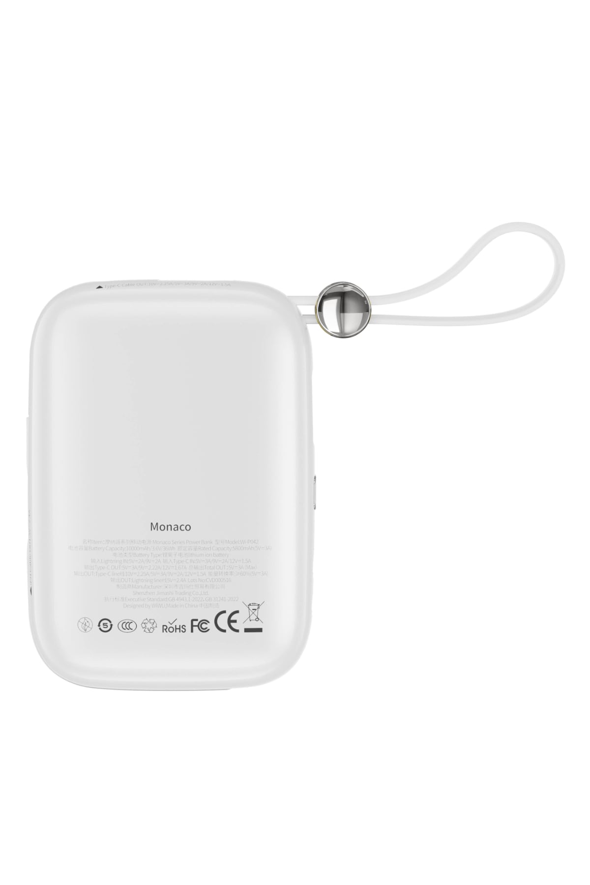 Wiwu Wi-P042 Monaco Serisi Lightning ve Type-C Kablolu Dijital LED Göstergeli Askılı Powerbank 10000mAh