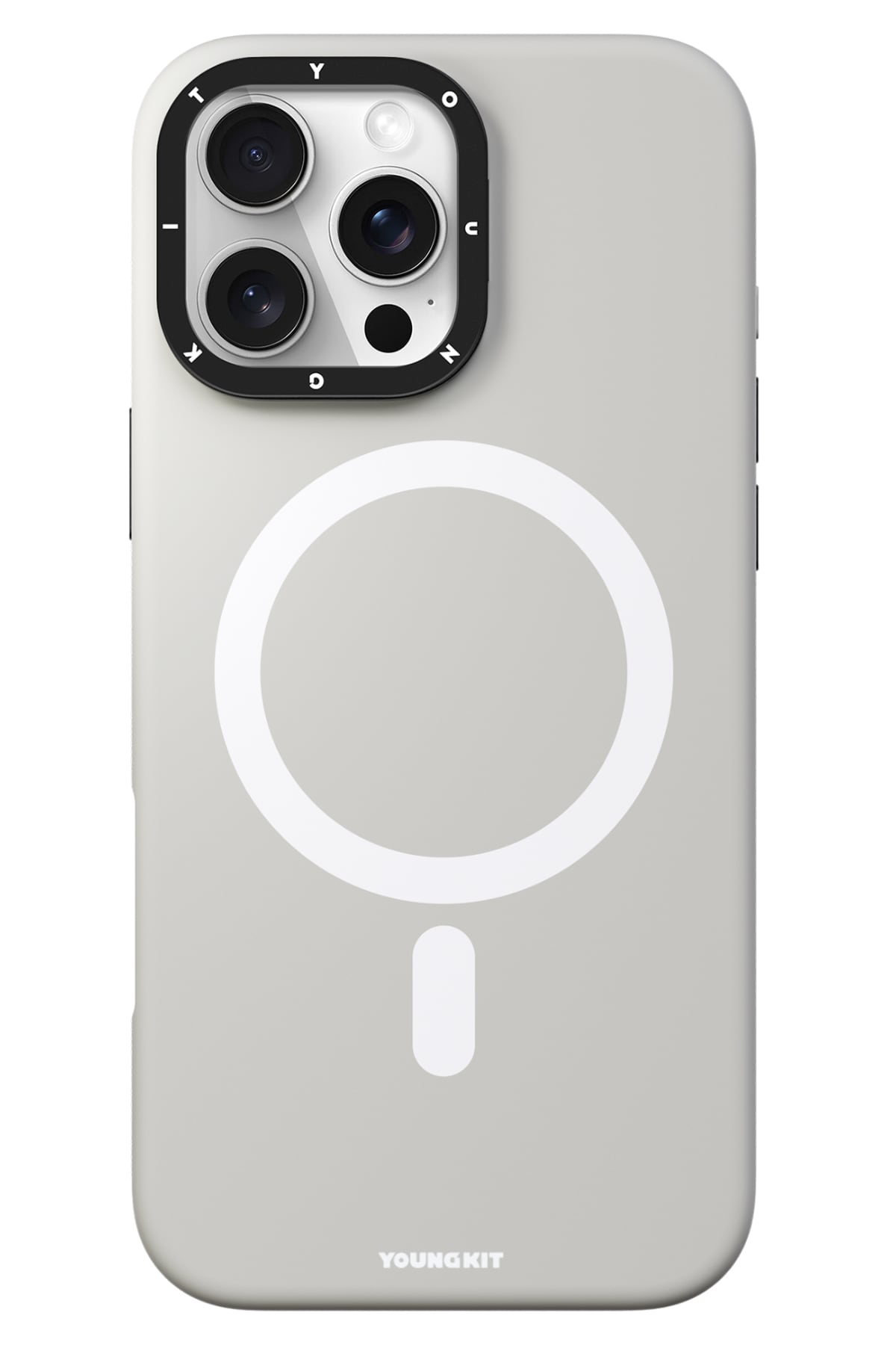 Youngkit Bitty Cream iPhone 16 Pro Magsafe Uyumlu Standlı Silikon Kılıf Gri