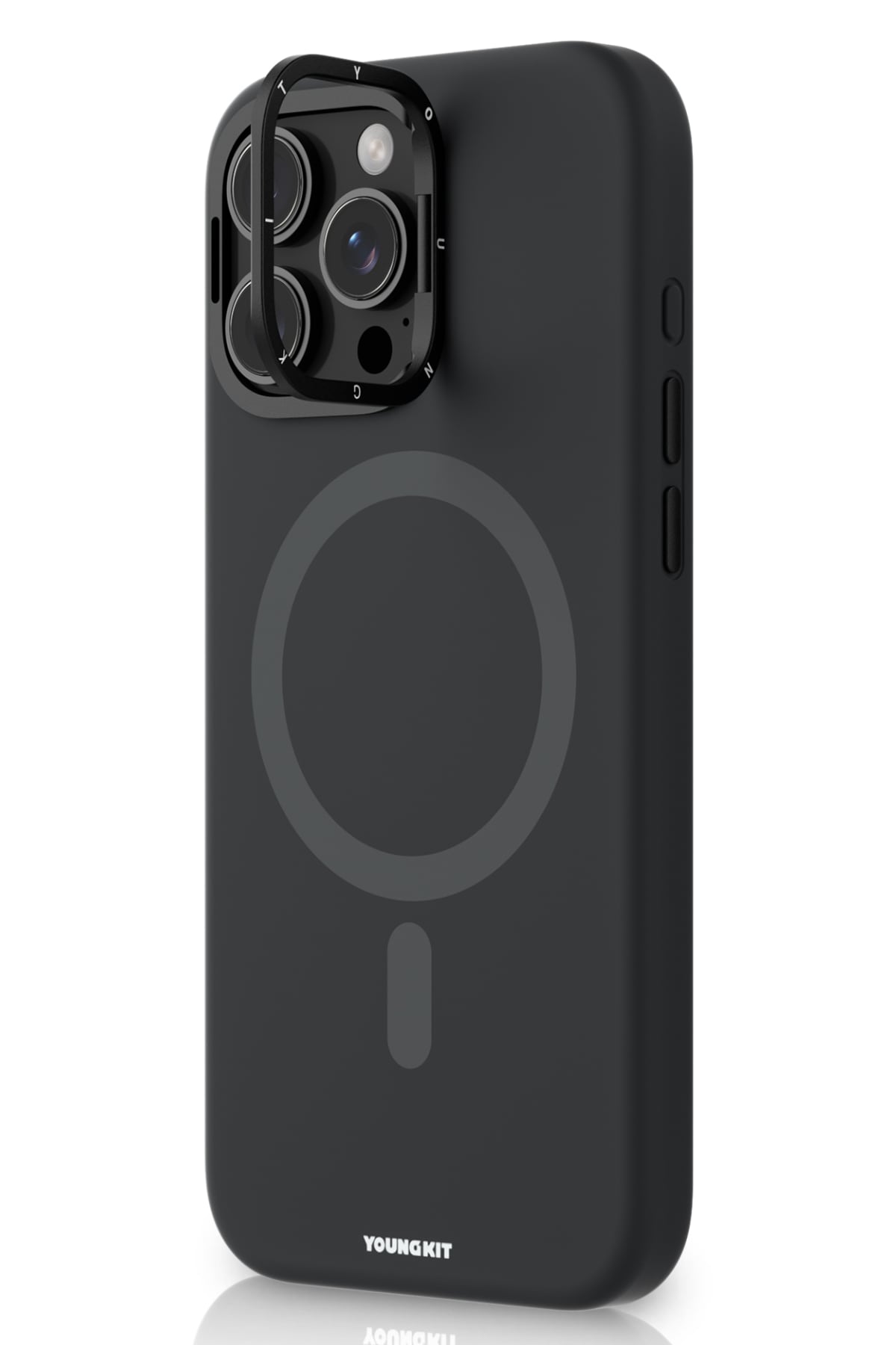 Youngkit Bitty Cream iPhone 16 Pro Magsafe Uyumlu Standlı Silikon Kılıf Siyah