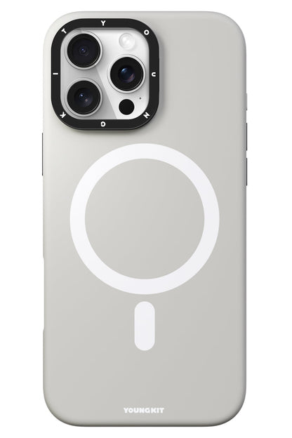 Youngkit Bitty Cream iPhone 16 Pro Max Magsafe Uyumlu Standlı Silikon Kılıf Gri
