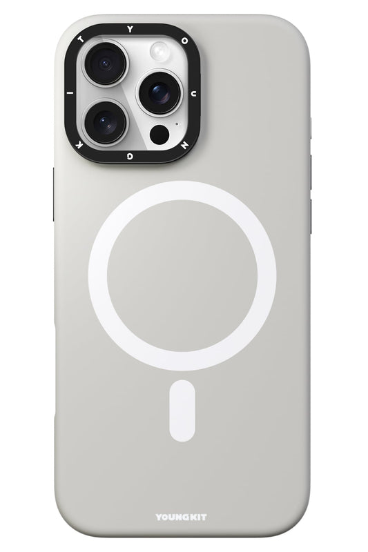 Youngkit Bitty Cream iPhone 16 Pro Max Magsafe Uyumlu Standlı Silikon Kılıf Gri