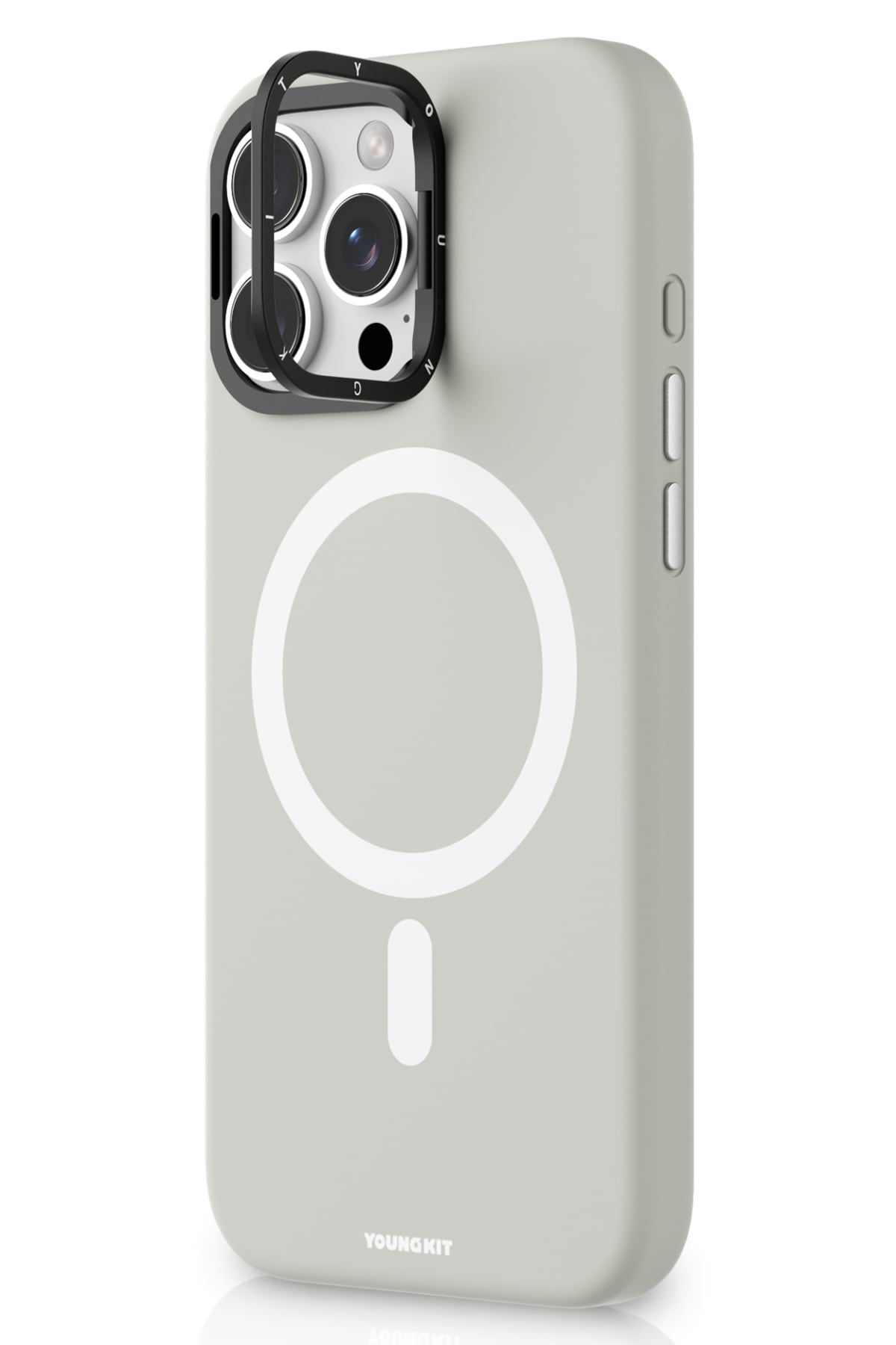 Youngkit Bitty Cream iPhone 16 Pro Max Magsafe Uyumlu Standlı Silikon Kılıf Gri