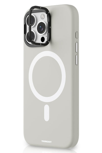 Youngkit Bitty Cream iPhone 16 Pro Max Magsafe Uyumlu Standlı Silikon Kılıf Gri