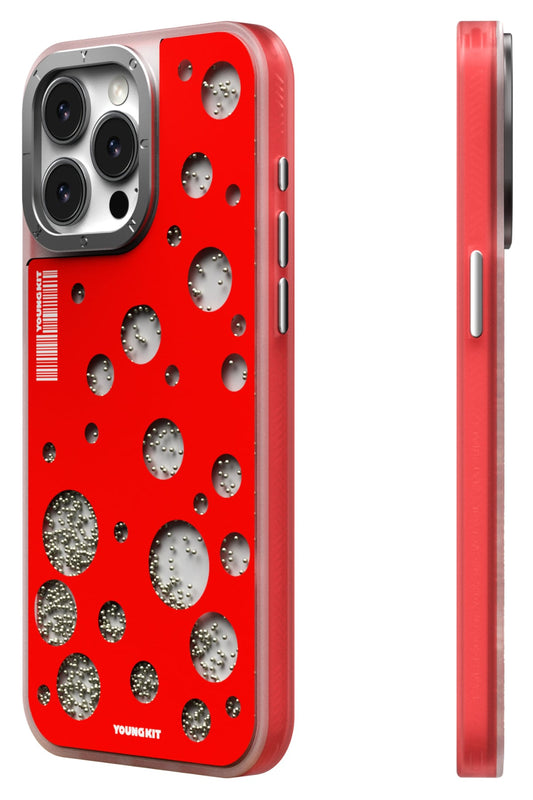 Youngkit Quicksand Beads iPhone 14 Pro Max Magsafe uyumlu Kılıf Kırmızı